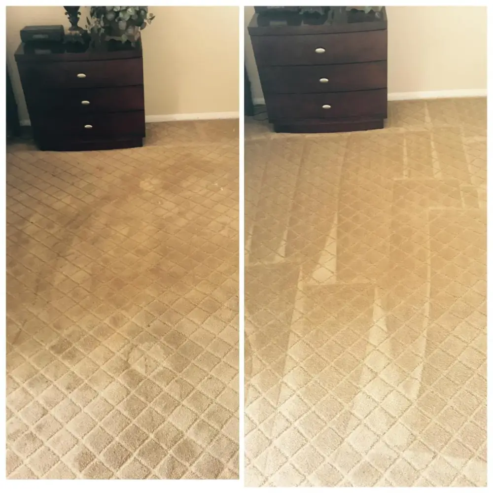 Before and after deep cleaning of bedroom carpet Before and after deep cleaning of bedroom carpet