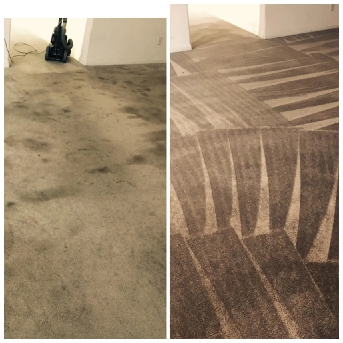 Heavily soiled carpet before and after deep cleaning Heavily soiled carpet before and after deep cleaning