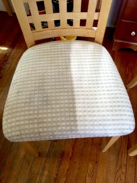 Dining chair seat half cleaned, before and after Dining chair seat half cleaned, before and after