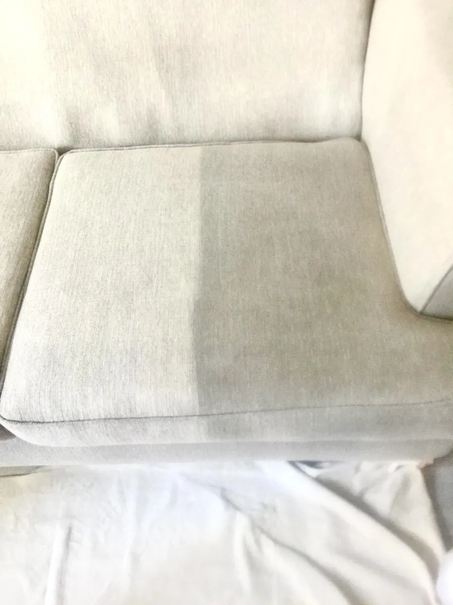 Ivory sofa cushion half cleaned to show the difference Ivory sofa cushion half cleaned to show the difference