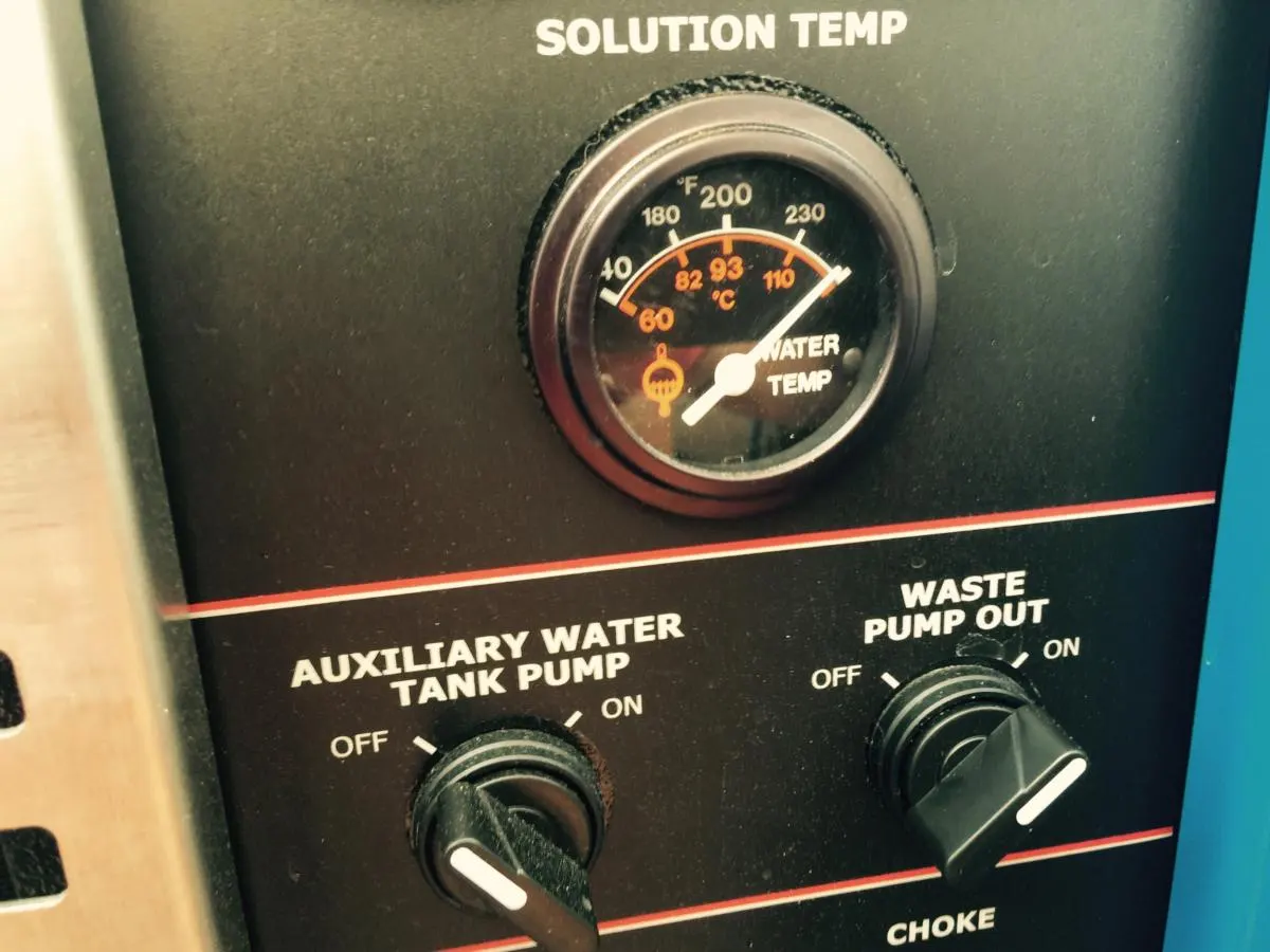 Solution temperature gauge on our extraction unit Solution temperature gauge on our extraction unit